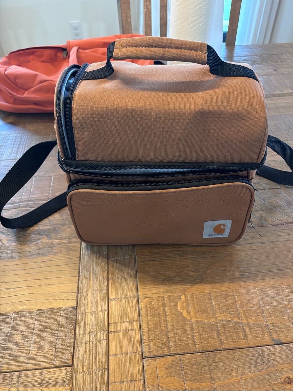 Carhartt Brown Two-Compartment Canvas Toiletry Bag with Shoulder Strap